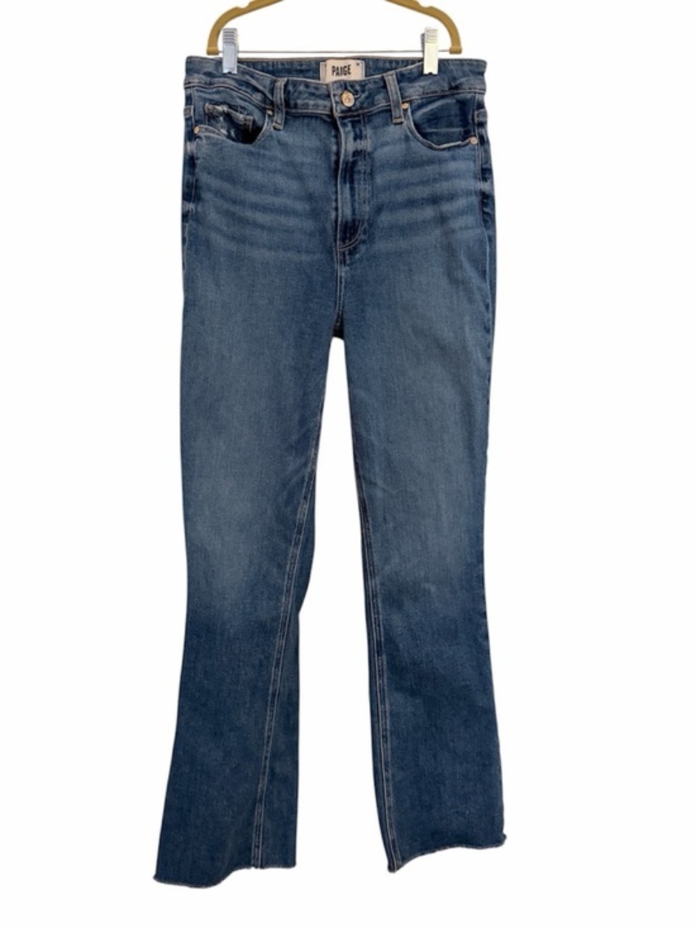 PAIGE 30 Claudine Painterly Distressed Raw-Hem Jeans